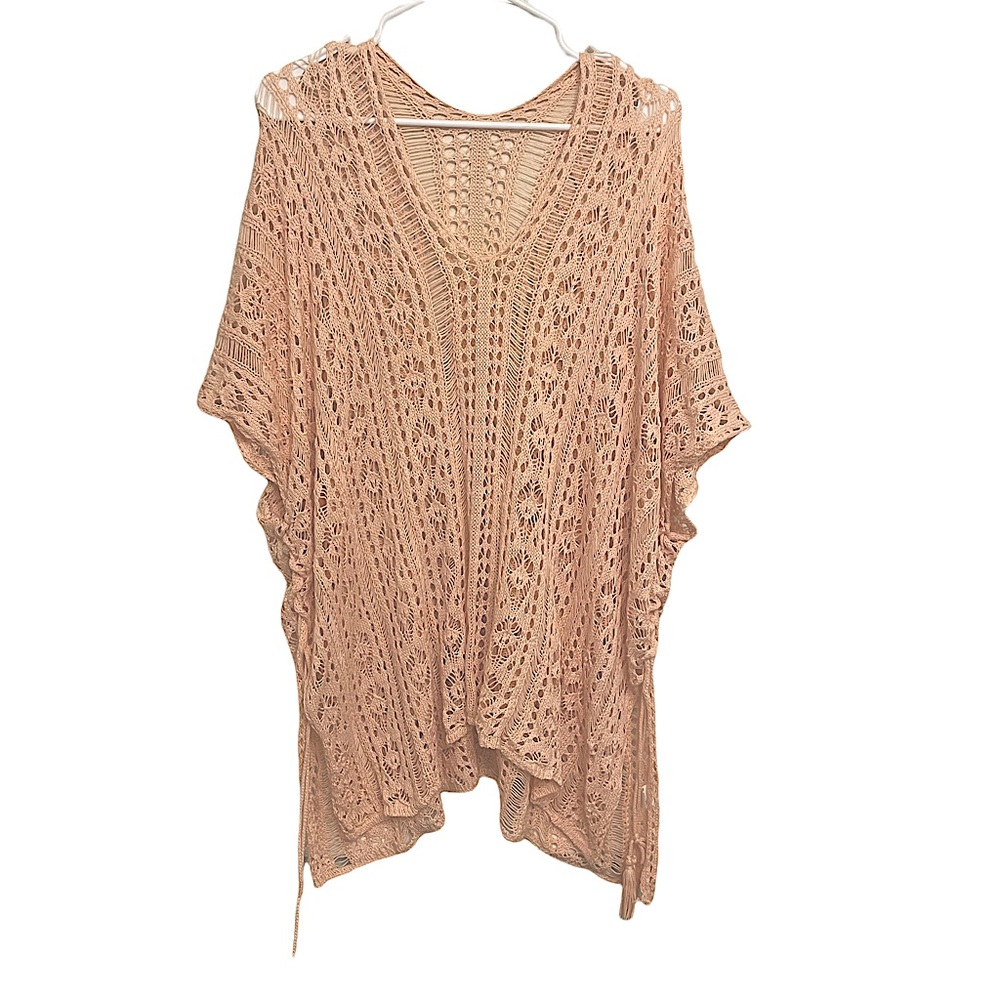 Women's Light Pink Crochet Swimsuit Cover Up Pullover O/S